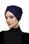 Butterfly Lined Navy Blue Ready-To-Wear Turban Hijab Pool Cap Suitable for Medical Use - 5