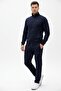 New Season Navy Blue Men's Zippered Stand Collar Tracksuit Set - 2