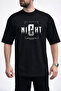 Men's Night Center Text Printed Crew Neck Black T-Shirt