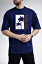 Men's Palm Tree Silhouette Surfing Co Text Printed Crew Neck Navy Blue T-Shirt - 2