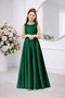 Girl's Emerald Green Satin Crew Neck Simple Dress Graduation Birthday Evening Dress