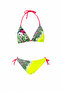 Girl's Neon Yellow Kitty Glow Patterned Triangle Bikini Set for Ages 4-14 Hzl26S-Lc2886