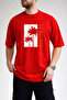 Men's Palm Tree Silhouette Surfing Co Text Printed Crew Neck Red T-Shirt