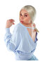 Women Pastel Blue Cross Overlay Knitted Top - 3