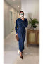 Pucca Navy Blue Twisted Detailed Blouse Skirt Set - 5