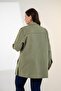 Plus Size Women's Gabardine Shirt with Pocket Detail Khaki - 8