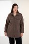 Plus Size Women's Gabardine Shirt with Pocket Detail Khaki - 3