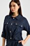 Metal Snap Crop Modal Jacket Dark Blue 8285 - 2