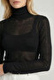 Turtleneck Transparent Flexible Knitted Blouse Lze0006 Black - 4