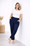 Women's Plus Size Navy Blue, Elastic Waist, High Waist, Pocket Pants 65N39372