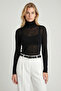 Turtleneck Transparent Flexible Knitted Blouse Lze0006 Black - 3