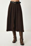 Belted Slit Midi Woven Skirt Lby0046 Brown - 3