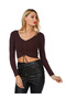 Women Long Sleeve Drawstring Ruched Top in Chocolate