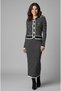 Women's Striped Slim Fit Tight Knit Cardigan Skirt Knitwear Set - 3