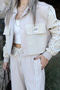 Beige Striped Technical Fabric Detailed Jacket and Trousers Set - 6