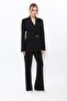 Pleated Double-Breasted Single-Button Jacket & Pocketed Flared Trousers Women's Suit-Black - 1191506 - 2