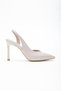 Women's Beige Patent Leather Open-Sided Classic Heeled Shoes - 4