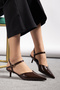 Lena Women's Bitter Brown Wrinkled Patent Leather Pointed Toe Heeled Shoes - 3
