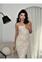 Beige Embroidered Lininged Cord Strap Maxi Dress Beige - 3