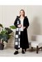 Hooded Fur Detailed Long Coat Black-White - 3