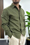 Men's Cotton Linen Look Shirt Comfortable Fit Green Edw444 - 2