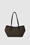 Terra Touch Knitted Patterned Soft Suede Textured Bitter Brown Women's Shopper Shoulder Bag with Makeup Bag - 2