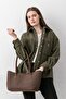 Terra Touch Knitted Patterned Soft Suede Textured Bitter Brown Women's Shopper Shoulder Bag with Makeup Bag - 6