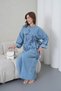 Women's Wide-Fit Long Denim Dress with Beaded Embroidery Detail at the Front and Side Tie. - 6