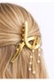 Gold-tone metal hair clip with pearl accents and dangling charm - 7cm – elegant and radiant design - 5