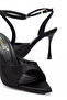 Women's Black Satin Pointed Toe Ankle Strap Detailed Heeled Sandals - 3