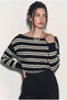 Women's Black Boat Neck Striped Knitwear Sweater 34105 60283909