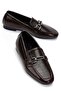 Women's Bitter Brown Crocodile Shiny Leather Buckle Ballerinas