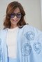 Women's Front Embroidered Beaded Linen Kimono Cardigan and Pants Top and Bottom Set - 6