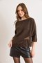 Women's Brown Asymmetric Lace-Detail Three-Quarter Sleeve Knit Sweater KZK-19001156 - 2
