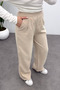 Women's Cream Tencel Relaxed Pants with Elastic Waist and Draped Pleated Detail - 5