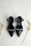 Duun Black Stone Bow (4 cm Heel) Pointed Toe Heeled Shoes - 2