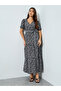 Women Black Leaf Print Wrap Maxi Dress - 2