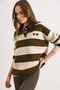 Women's Khaki Collar Detailed Heart Embroidered Polo Collar Knitwear Sweater Kzk-19001150 - 5
