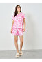 Women Bow Print Buttoned Shirt and Shorts Set - 2