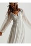 Women White Lace Detail Balloon Sleeve Maxi Dress - 5