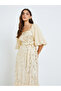 Women Beige Embroidered Ruffled Hem Maxi Dress - 3