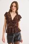 Women's Brown Sleeve Ruffle Detailed Transparent Tulle Blouse with Tie-Up Detail Blz-19003211 - 3