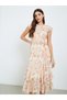Women Floral Print Frill Sleeves Sheath Midi Dress - 3