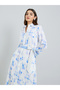 Women Blue Floral Print Collared A-Line Maxi Dress - 3