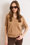 Women's Camel V-Neck Thick Ribbed Knitwear Blouse Blz-19003208 - 2