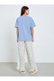 Women Blue V-Neck T-Shirt and Printed Pyjama Set - 6
