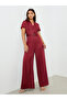 Women Burgundy Belted Wide Legged Jumpsuits