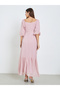 Women Pink Embellished Puff Sleeve Maxi Dress - 5