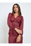 Women Burgundy Floral Balloon Sleeves Sheath Midi Dress - 2