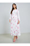 Women White Floral Print Ruffle Trim Midi Dress - 3